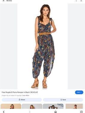 Free People El Porto Navy Floral Harem Jumpsuit with Tie Straps